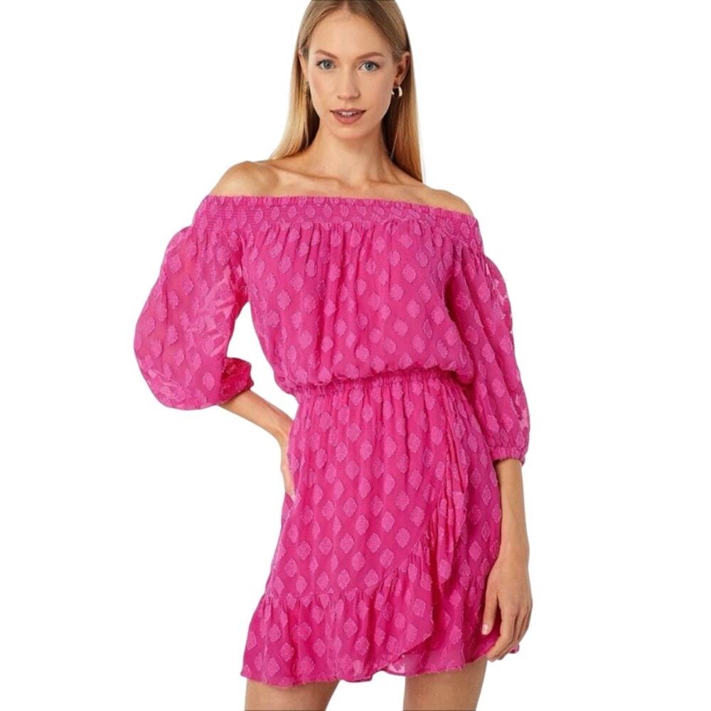 Lilly Pulitzer Rochelle Off The Shoulder Romper In Plumeria Pink Size Medium